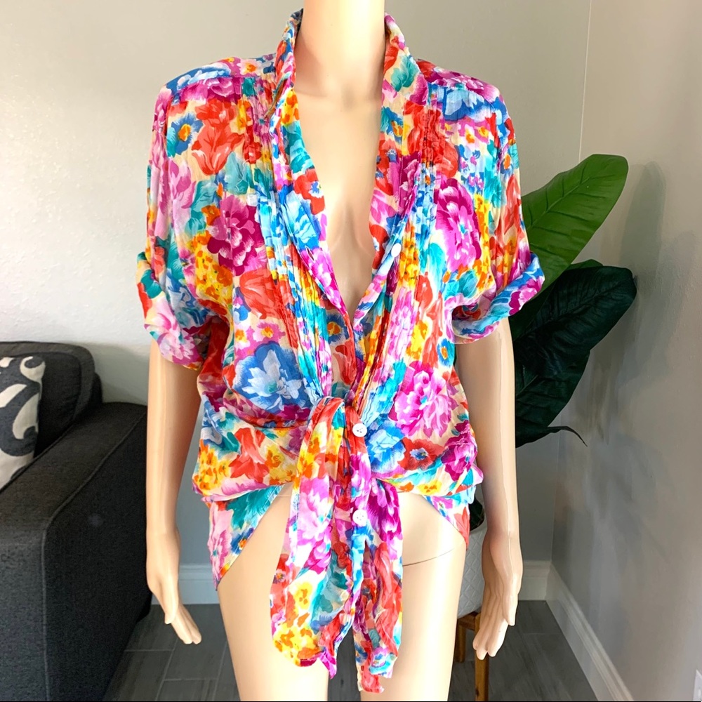 VINTAGE Floral Tropical Top Sexy Hawaiian Shirt